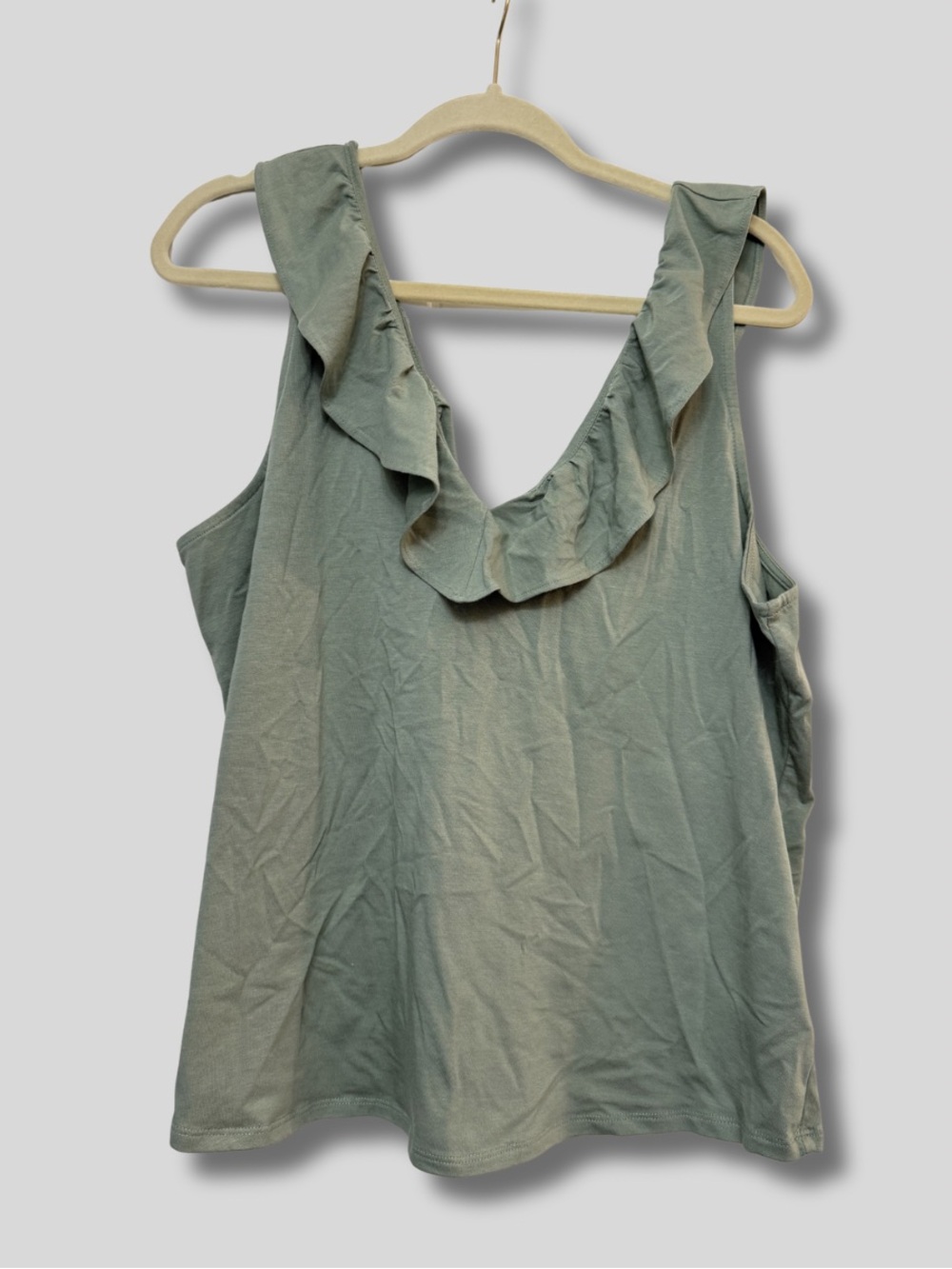 Lands' End Ruffle V-Neck Tank Top in Sage Green